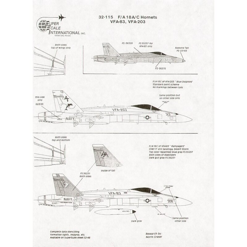 McDonnell Douglas F/A-18A Hornet McDonnell Douglas F/A-18C (2) 161930 VFA-203 Blue Dolphins AF/313 163493 VFA-83 Rampagers AA/30