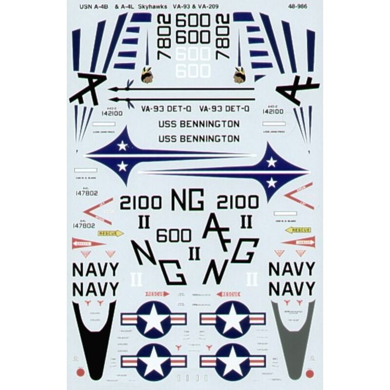 Douglas A-4B/Douglas A-4L Skyhawks (2) 142100 NG/11 VA-93 USS Bennington 1969 147802 AF/600 VA-209 Air Barons NAS Glenview 1971