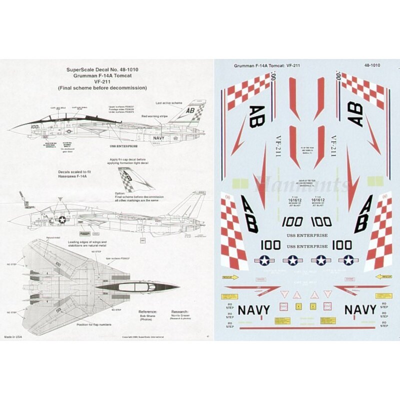 Grumman F-14A Tomcat (1) 161612 AB/100 VF-211 USS Enterprise (Final scheme before decommission) Low vis camouflage schemes with 