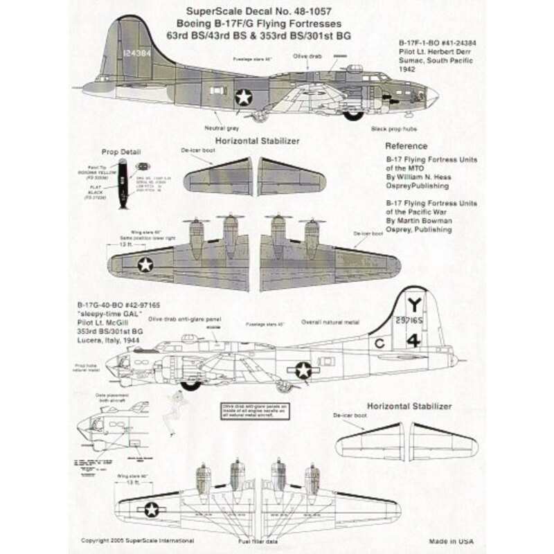 Boeing B-17F/Boeing B-17G Flying Fortress (2) F 41-24384 63 BS/43 BS Sth Pacific G 42-97165 353 BS/301 BG `Sleepy-Time Gal′ Ital