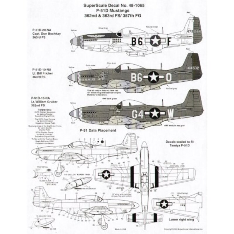 North American P-51D Mustangs 357th FG (3) 44-72244 B6-F 363 FS Capt Don Bochkay natural metal 44-14532 B6-O 363 FS Lt Bill Fric