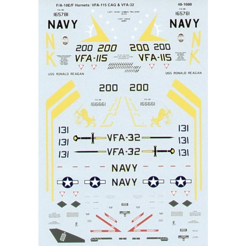 McDonnell Douglas F/A-18E/F Super Hornets (2) E 165781 NK/200 VFA-115 black tails USS Ronald Reagan 2005 Mission markings F 1666