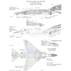 Decals F-4N/S Phantoms (2) N 153053 NK/105 VF-154 Black Knights USS Coral Sea 1985 low-vis S 155805 WD/00 VMFA-212 1988 Commemor