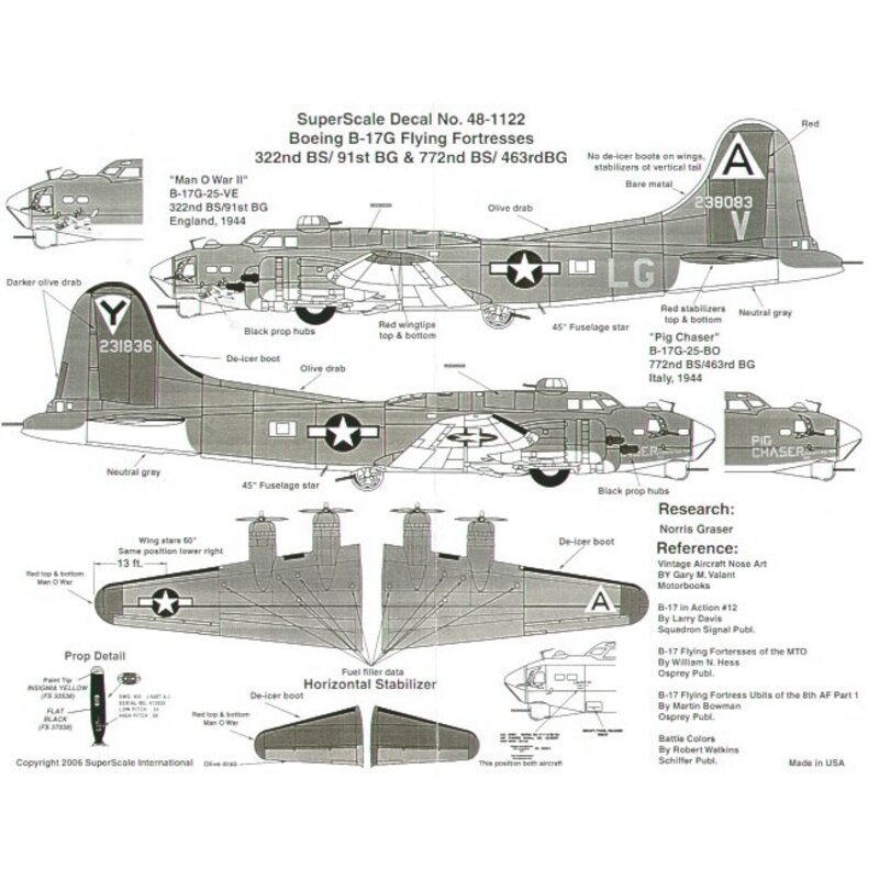 Boeing B-17G Flying Fortress (2) 238083 LG-V Triangle A 322 BS/91 BG `Man O′War′ Bassingbourne OD/grey red fin 231836 Inverted t