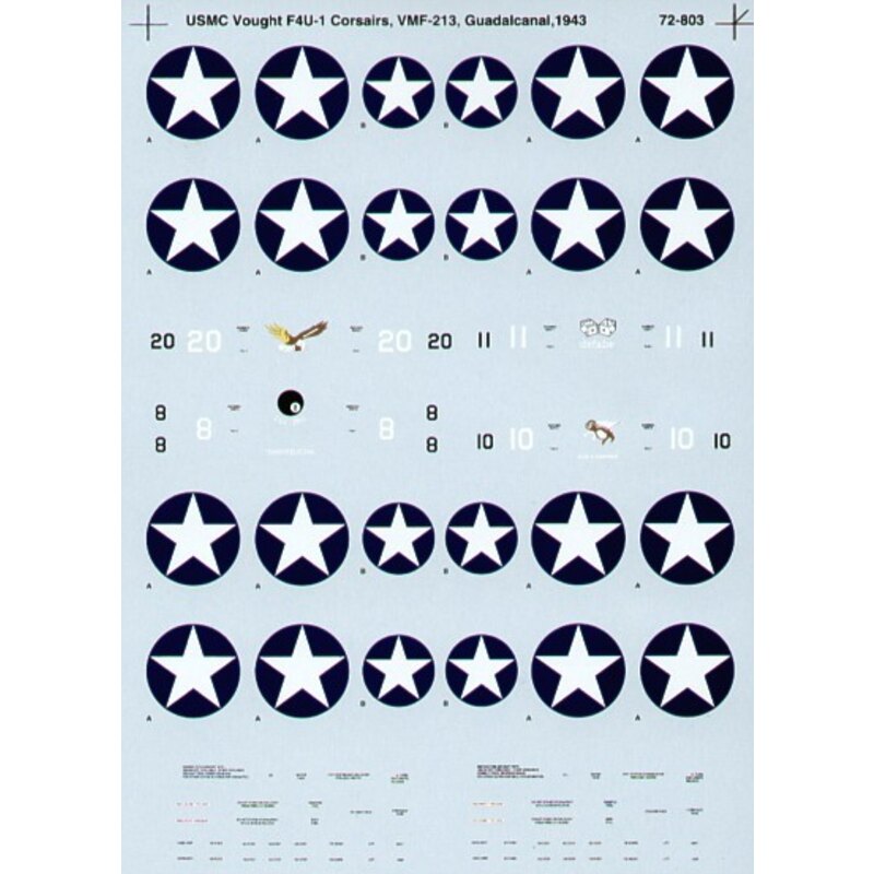 F-4U-1 Corsair USMC VMF-213 Guadalcanal 1943 (4) No 11 Defab No 10 Gus′s Gopher No 20 Eagle No 8 Dangerous Dan. all two tone sch