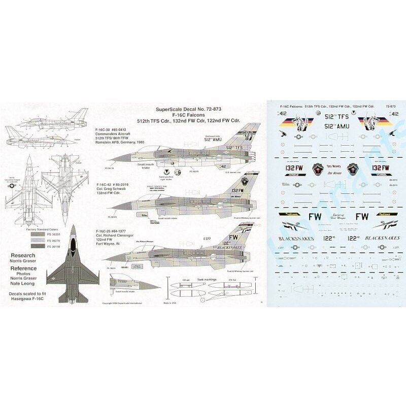 Lockheed Martin F-16C (3) 85-0412 512 TFS/AMU 86 TFW Flagship Ramstein 1985 black.yellow/red bands on fin with dragons head 89-2