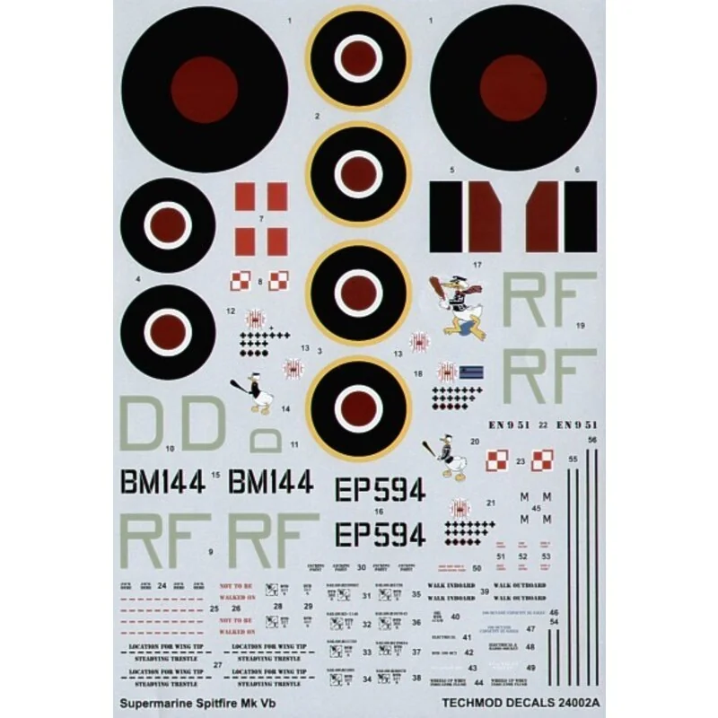 Supermarine Spitfire Mk.Vb (3) all RF-D Flt Lt/ Sqd Ldr Jan Zumbach 303 Polish Squadron with Donald Duck cartoons. BM144 EP594 E