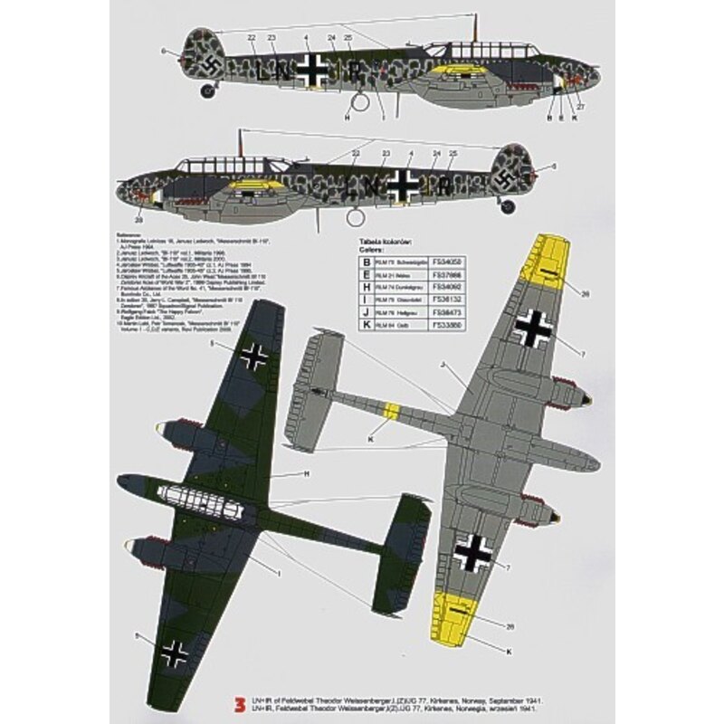 Meserschmitt Bf 110C (3) M8+GK 2/ZG76 Wolfgang Flack Staffelcapitan Sept 1939 U8+BB 1/ZG26 tGunther Sprecht France 1940 LN+IR 1.