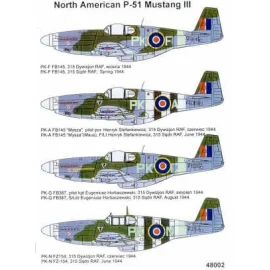 North American P-51B Mustang III (4) 315 Polish Squadron 1944. FB398 PK-A FZ154 PK-N both with D-Day stripes FB145 PK-F FB387 PK