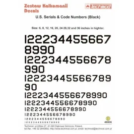 US Serials and Code Numbers in Black. 6 8 12 16 20 28 32 36