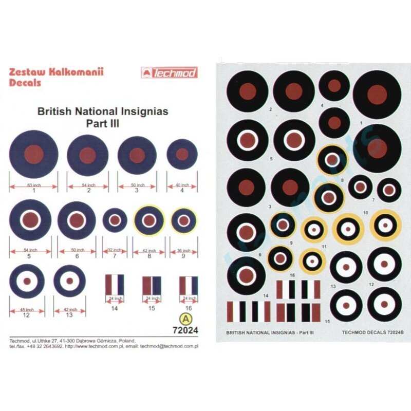 National Insignia/Roundels & Fin Flashes suitable for Hawker Typhoon North American B-25 Mustang III