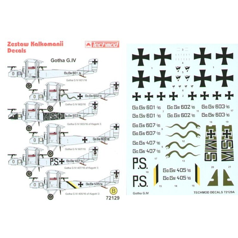 Gotha G.IV (4) 601/16 602/16 withj snake on fuselage 603/16/MS 607/16 407/16/P.S 405/16 black/yellow fuselage stripes Alloverall