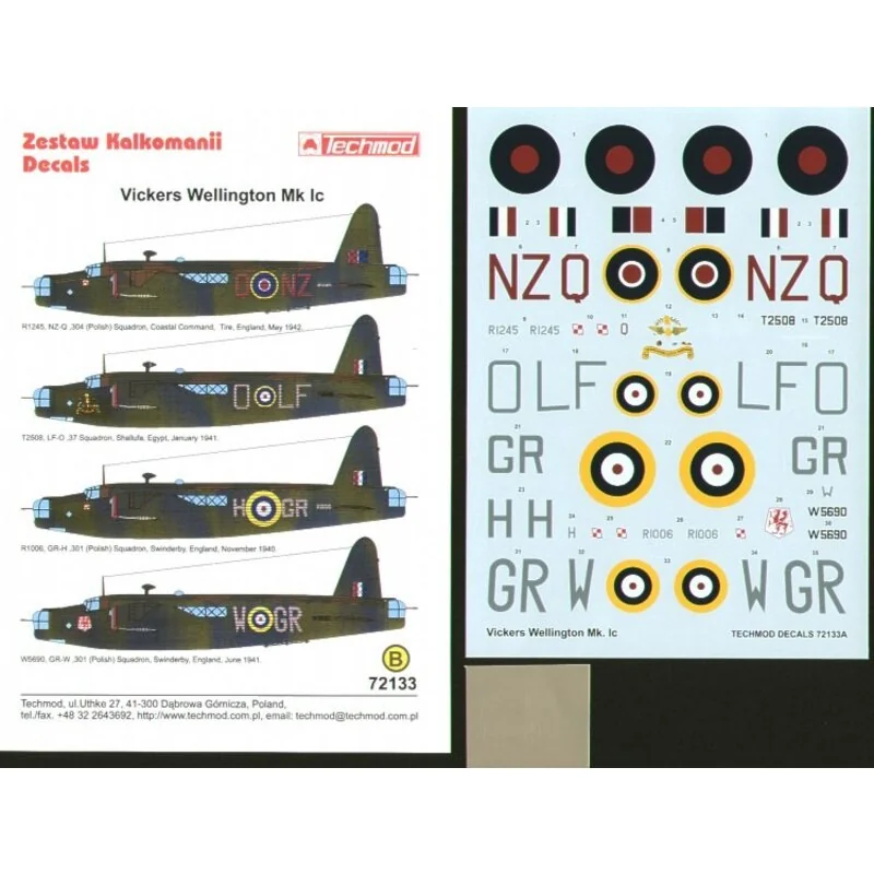 Vickers Wellington Mk.Ic (4) R1245 NZ-Q 304(Polish) Squadron T2508 LF-O 37 Squadron Egypt R1006 GR-H and W5690 GR-W both 301(Pol