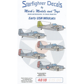 Decals Early Wildcats for any Grumman F4F-3/F4F-4 Wildcat. Set contains markings for 7 different aircraft 