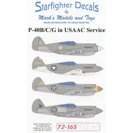Decals Curtiss P-40B/C/G in USAAF service For the Airfix Curtiss Hawk 