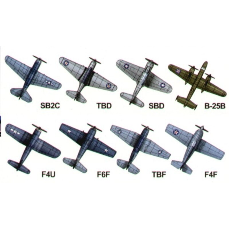 US Naval Aviation Set WWII. North American B-25 4 pcs Grumman F6F-4 6 pcs Douglas SBD 6 pcs Grumman F6F Hellcat 6 pcs Douglas TB