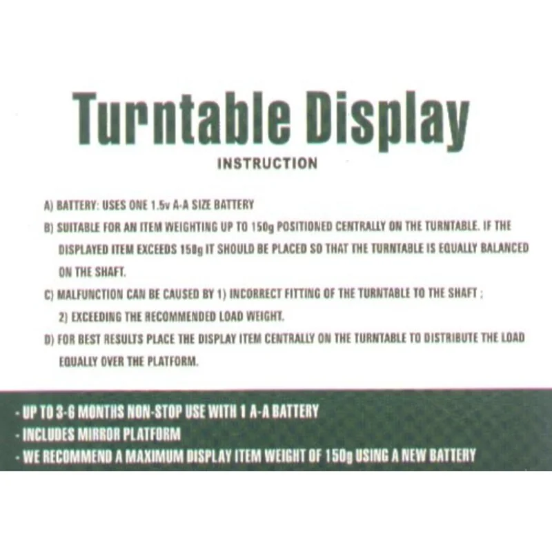 84mm x 47mm Turntable (Requires 1 x 1.5v AA Battery)