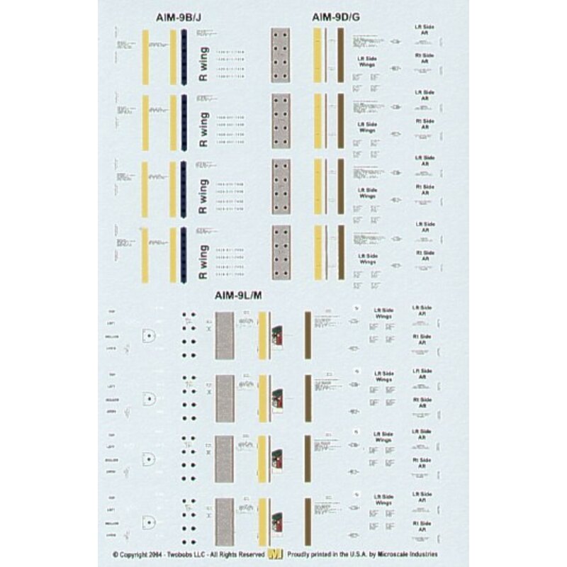 US Air-to-Air Missile Markings for AIM-9B/D/G/J/L/M and AIM-7E-2/M. Now you can smarten up the missiles on your model with authe