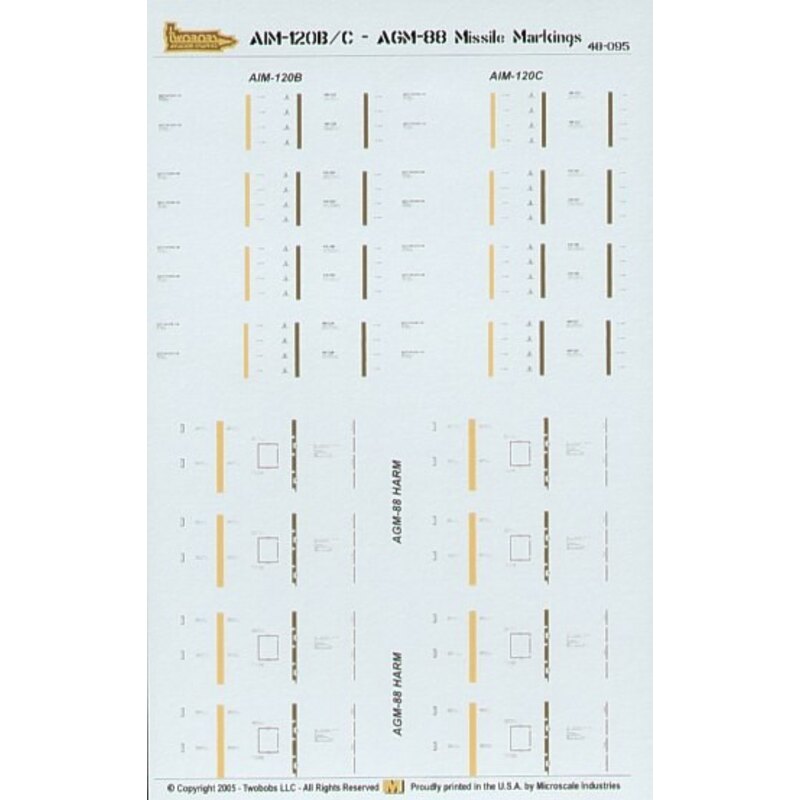 Decals Missile Markings for AGM-88 HARM and AIM-120B/C AMRAAM Two Bobs