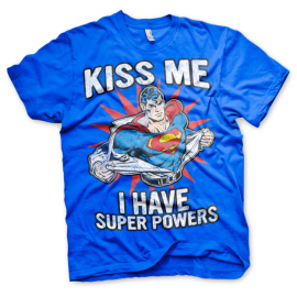 SUPERMAN - Kiss Me I Have Super Powers T-Shirt - Blue 