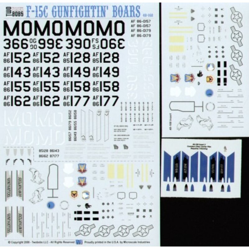 Decals McDonnell Douglas F-15C Markings for ten aircraft including the 366th OG and 390thFS Flagships. 390th FS MO Mountain Home