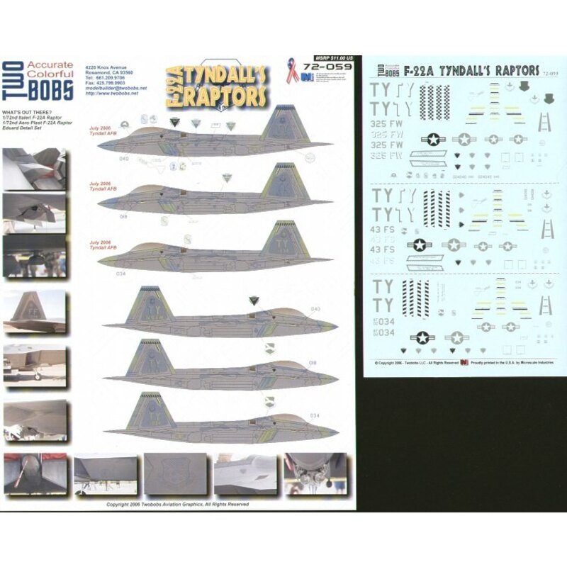 Decals Lockheed Martin F-22A Tyndall′s Raptors (3) 024040 325FW/TY Flagship 014018 43FS/TY Flagship 02-034/TY All Tyndall 2006 