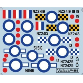 Decals RNZAF North American P-51D Mustangs Auckland and Wellington Squadrons - three options. Checker-board markings for two air
