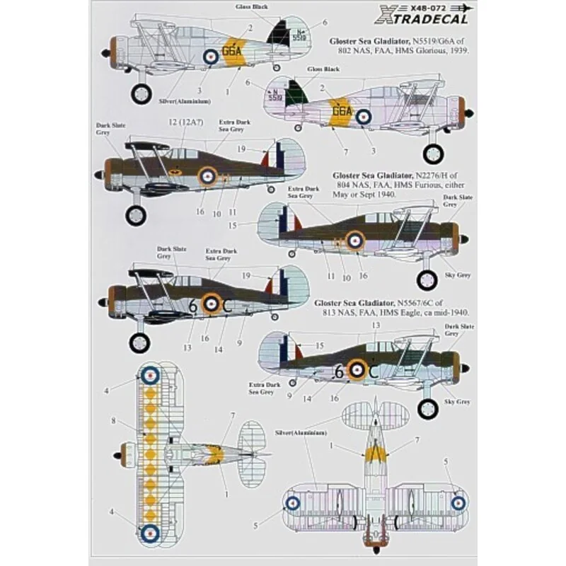 Fleet Air Arm Gloster Sea Gladiator Fairey Fulmar Blackburn Skua (7) Gloster Sea Gladiator N5519/G6A 802 NAS HMS Glorious 1939 N