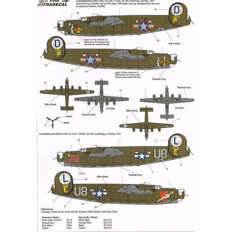 Consolidated B-24H Liberator (2) 42-52511/U8-E Queen of Hearts 785BS466BS 42-7546/P Alfred II 577BS392BG. NOW WITH FULL COLOUR I