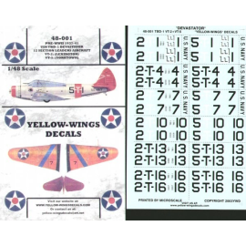 Decals Douglas TBD-1 Devastators. USN 12 Section Leaders aircraft from VT-2 USS Lexington and VT-5 USS Yorktown Decals for milit