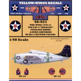 Decals Grumman F4F-3 Wildcat Pre-WWII 1940-41 Fuselage Bands and Wing Chevrons in all six section colours red white blue green y