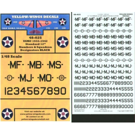 Decals USMC Squadron Designators and Standard 12 Numbers Black Decals for military aircraft
