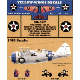 Decals Grumman F3F-1 1936/37 12 section Leaders aircraft and 24 Wingmen from VF-5B USS Ranger and VF-6B USS Saratoga Decals for 