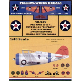 Decals Grumman F3F-1/2 Pre-WWII 1940-41 Fuselage Bands and Wing Chevrons in all six section colours red white blue green yellow 