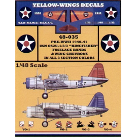 Decals Vought OS2U-1/2/3 Kingfishers. Fuselage Bands and Wing Chevrons and VO-1 VO-2 VO-3 and VO-4 Squadron badges 