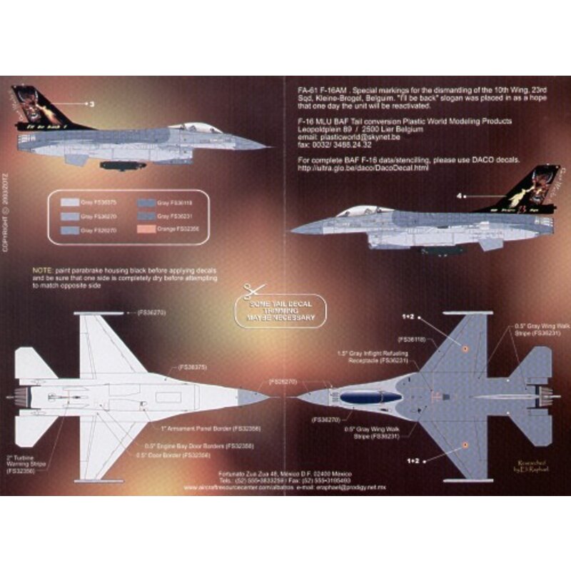 General Dynamics F-16A Fighting Falcon (1) 23 Squadron Belgian Air Force deactivation. I′ll Be Back. 