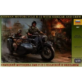 German WWII BMW R 12 Motorcycle with sidecar and crew and pig. 