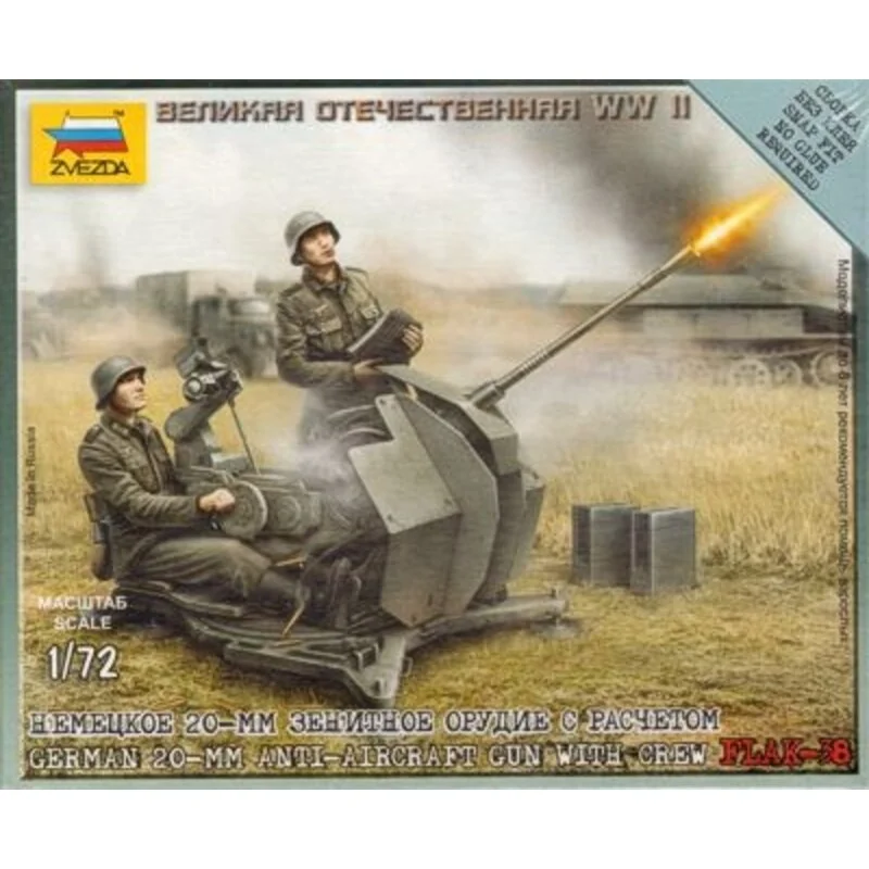 German 20mm Anti-Aircraft Gun with 2 Crew figures. Includes base as illustrated