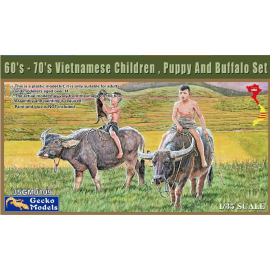 GECKO: 1/35; 60'/ 70's Vietnamese Children , Puppy And Buffalo Set Figures 