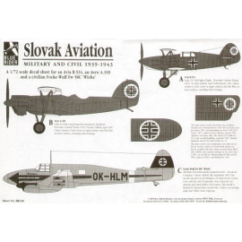 Decals Slovak Aviation (3) Aer A.100 1940 Avia B-534 1940/41 Focke Wulf Fw 58C OK-HLM 1943 