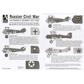 Decals Russian Civil War 1917-22. 2 Sopwith Camels Sopwith Snipe Royal Aircraft Factory SE.5 and Spad VII of RAF Georgian & Red 
