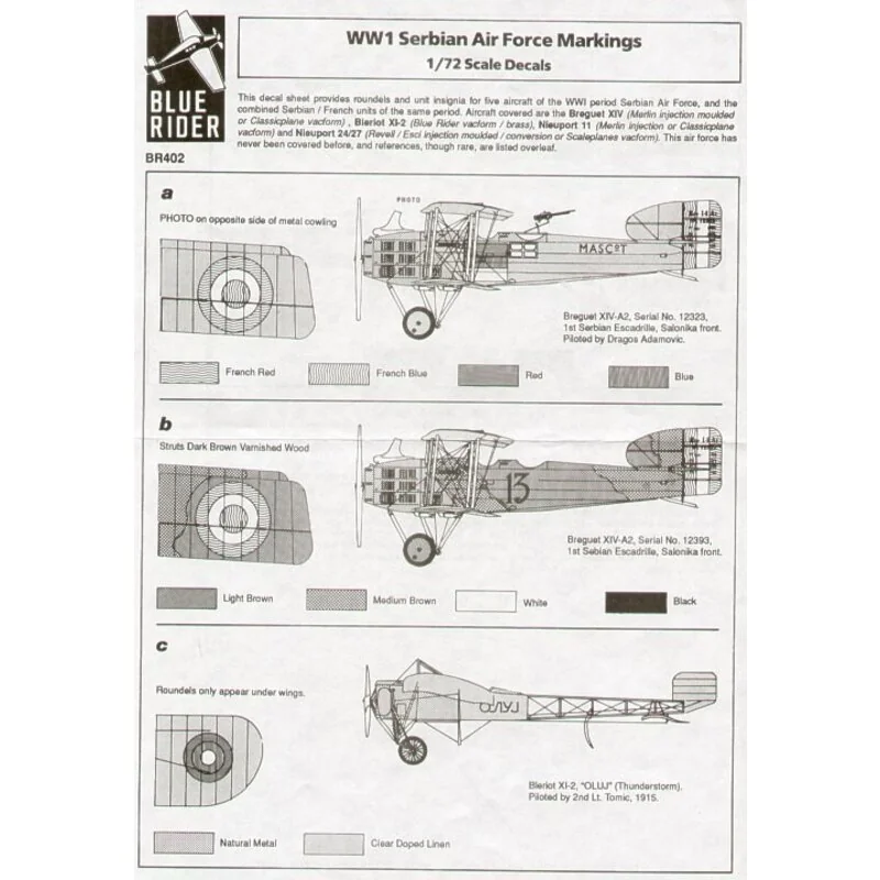 Serbian/French WWI. Breguet 14 (2) Bleriot XI-2 Nieuport 24/27 Nieuport 11