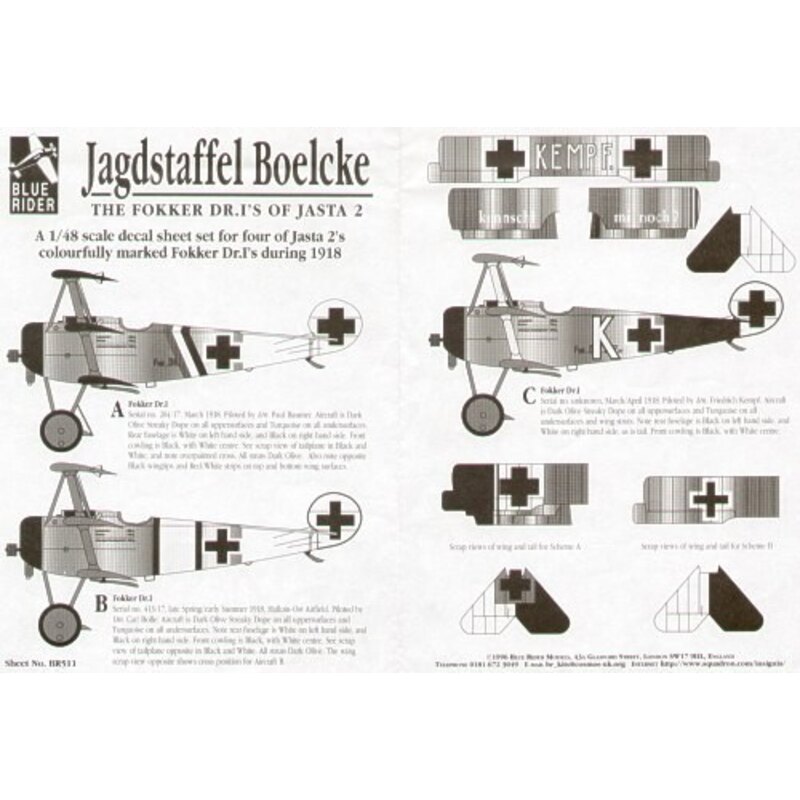 Decals Fokker Dr.I Triplane Jagdstaffel Boelcke Jasta 2 (3) 