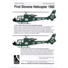Decals First Slovene Helicopter 1992. Two versions of license built SA341 Gazelle TO-001 