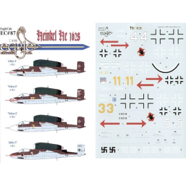Decals Heinkel He 162 Pt 2 (4) Leck Germany April/May 1944. White 4 White 5 Hptm Heinz Kunnecke Both 1.JG/1 Yellow 11 Oblt Karl 