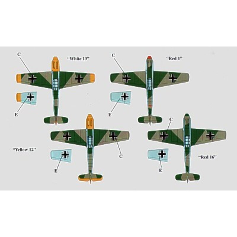 Messerschmitt Bf 109E-1 Pt 2 (4) White 13 4/JG77 Hptm Helmut Henz 1941 Red 1 2/JG27 Oblt Gert Framm 1940 Red 16 2/JG26 Oblt Frit