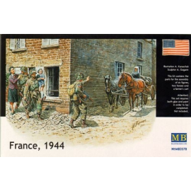 France 1944. Includes 3 x soldiers including 1 carrying child, 1 helping young lady, 1 cart, 2 horses and Nun. Figures