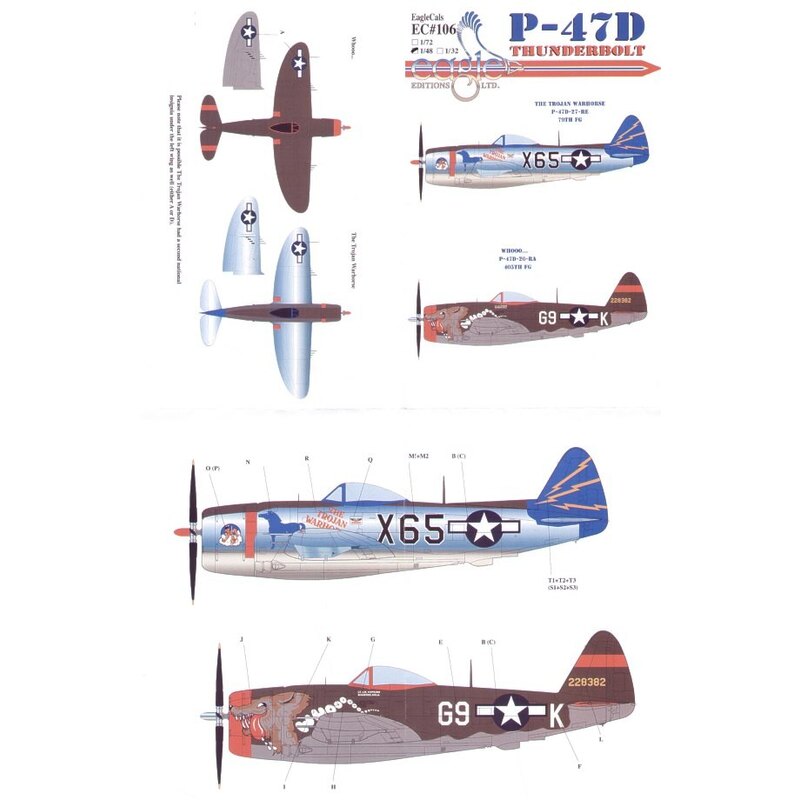 Republic P-47D Thunderbolt Pt 3 (2) X65 79th FG `The Trojan Warhorse′ 12th Air Force 42-28382 G9-A 509thFS/405th FG Lt James Hop