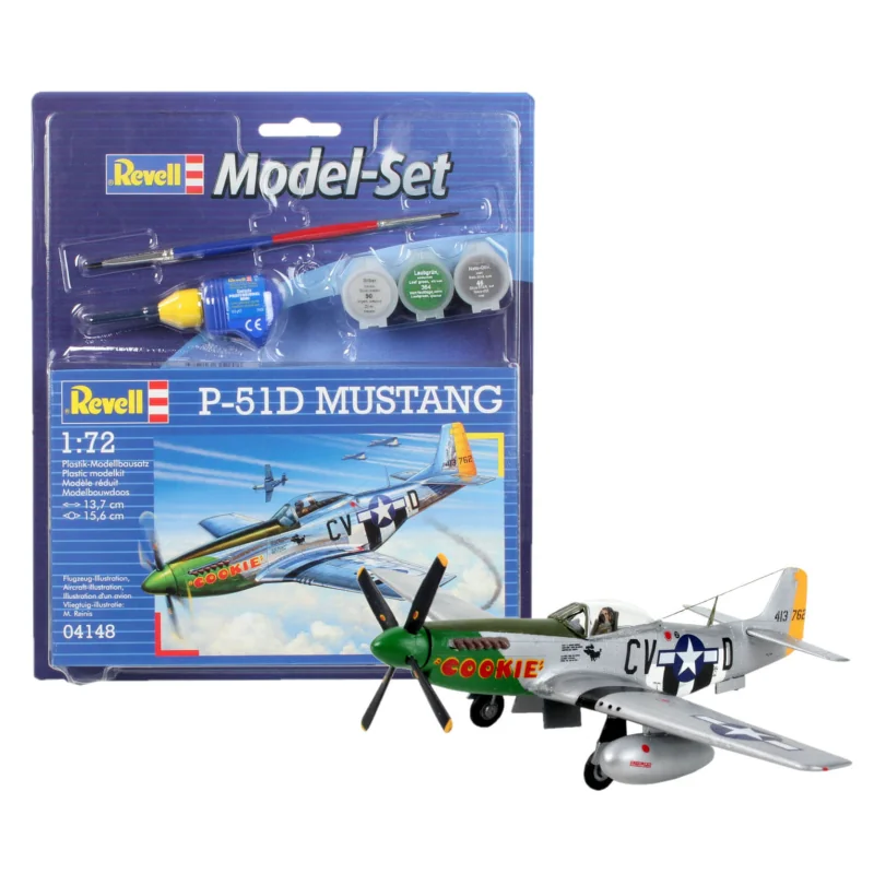 P51D Mustang Model Set - box containing the model, paints, brush and glue