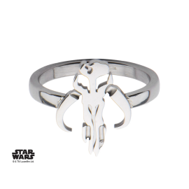 STAR WARS - Women's Stainless Steel Mandalorian Sym Cut Ring - Size 7 